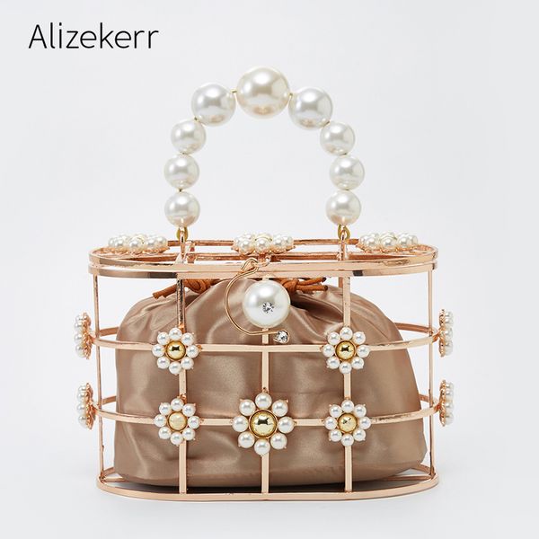 

жемчужина цветочная корзина вечерняя сумка женщины 2019 лето новый элегантный корейский выдалбливают сплав металлический клатч сумочка женск