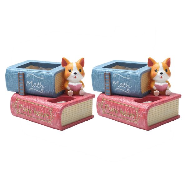 

2x exquisite resin succulent pot planter corgi statue home garden decor book