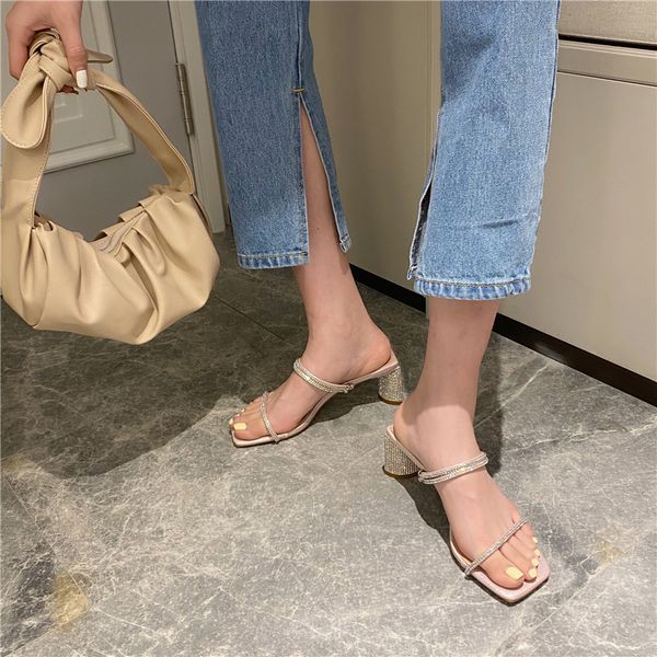 

square toe rubber flip flops glitter slides female shoes slippers casual shose women med hawaiian jelly 2020 luxury scandals, Black