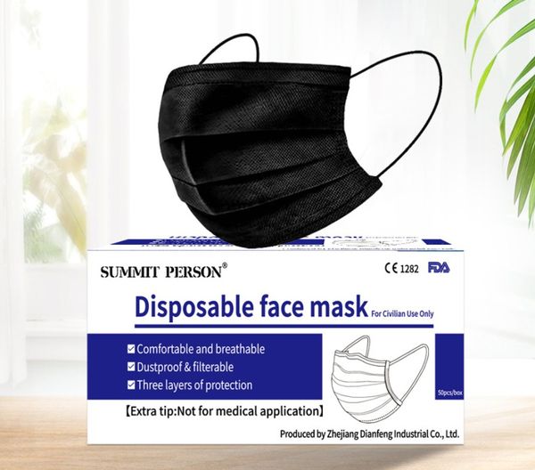 

Оптовая продажа Stock3 Ply черные одноразовые маски для лица с эластичной ушной петлей нетканые маски для лица для рта пылезащитная защитная маска от загрязнения