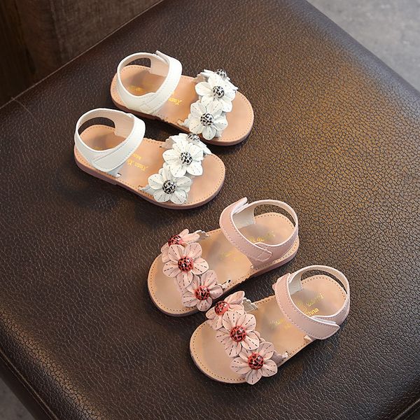 

2020 summer new children's toddler sandals fashion girls princess sandals small flower toe soft bottom children shoes wholesale t200428, Black;red