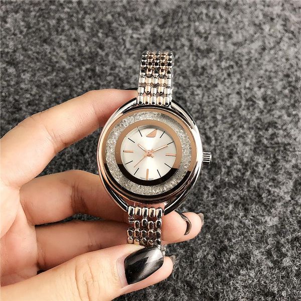 

royal oak steel band swan quartz watch casual diamond ladies watch with dark buckle, Slivery;brown