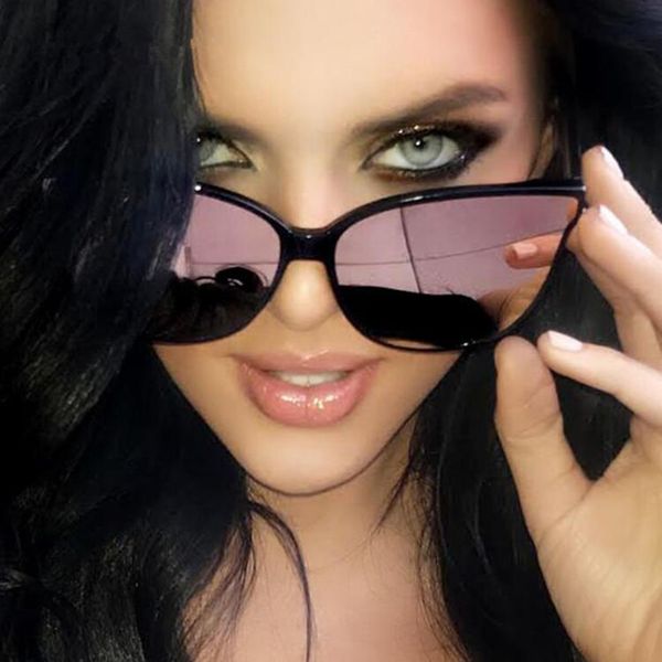 

leonlion fashion women colour luxury flat cat eye sunglasses elegant men twin beam oversized sun glasses uv400, White;black