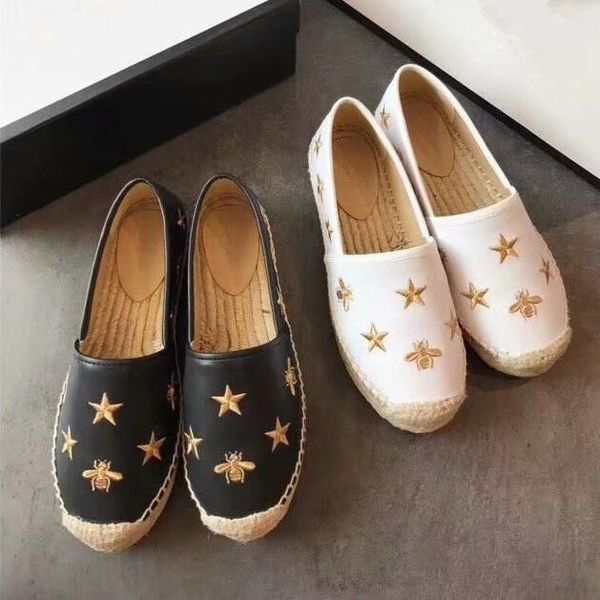 

womens luxury designer casual flats womens designer loafers embroidered bee calfskin black leather shoes women slippers ladies flat casual