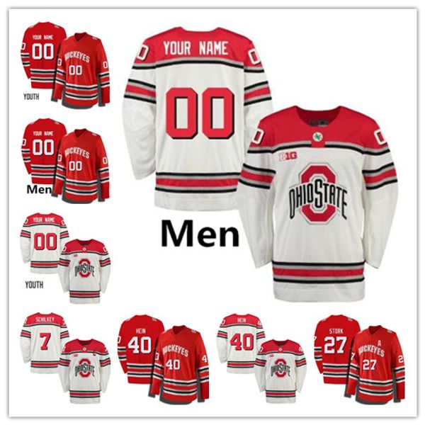 

custom ohio state buckeyes college hockey jersey 7 wyatt ege any name any number youth mens stitched red white personalization jerseys, Black;red