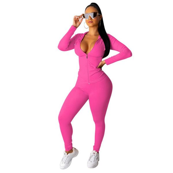 

women new neon color 2 pieces pants set zipper up skinny and long pants set 3833, White