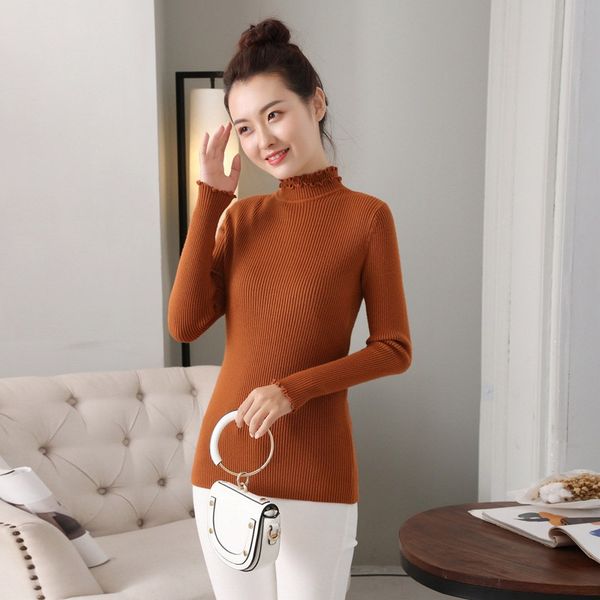 

женщины оборками водолазку тонкий основные рубашки повседневный топы с длинным рукавом свитера, White;black