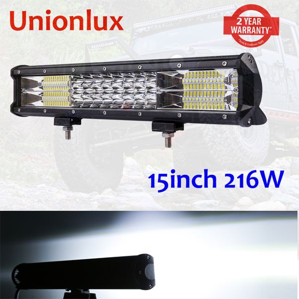 

15'' 7d 216w 3 row led light bar for offroad combo 4x4 4wd atv utv suv driving motorcycle light truck led work lights auto lamp