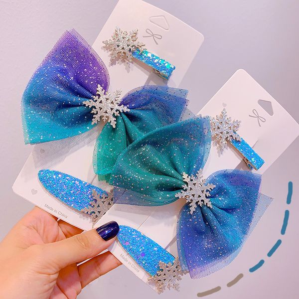 

шнурок девушки смычка волос шпильки клипов пришивание снежинка barrettes дети принцесса волосы мода bb клип boutique дети аксессуары для вол, Slivery;white