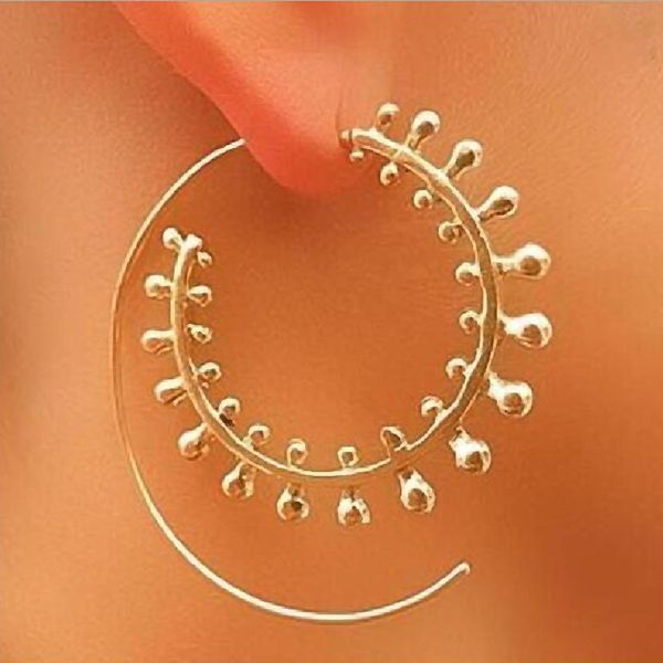 

1 pair new style exaggerated vortex gear earrings individual circle spiral big hoop earrings for women ear jewelry wholesale, Golden;silver