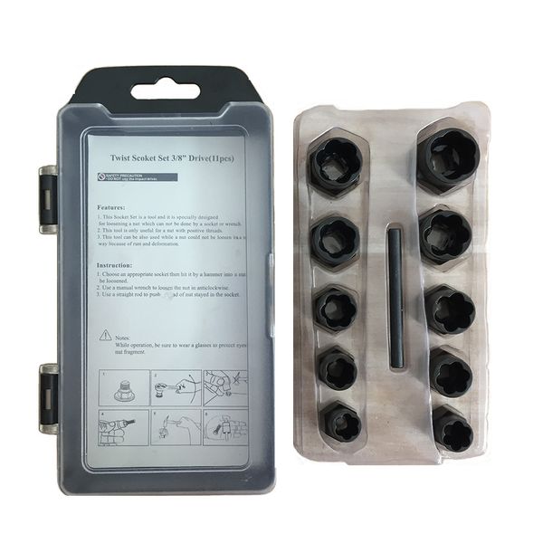 

11pc twist гнездо набор 3/8 '' drive nut bolt removers установить стопорное колесо гайка стержень экстрактор sk1557-1