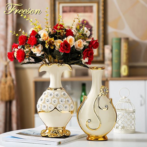 Europe Handpainted Gold Plated Porcelain Vase Modern Advanced Ceramic Flower Vase Room Study Hallway Home Wedding Decoration Large Floor Vases For
