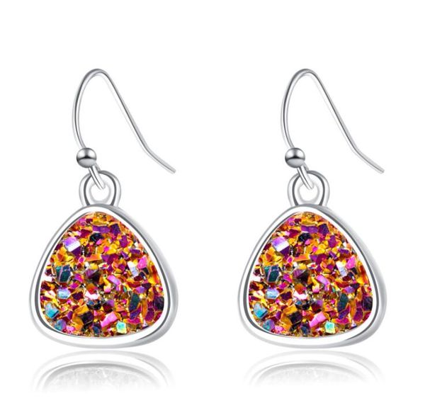 

модные sparkly кристалл воды druzy серьги для женщин девушки симпатичные кристалл кластера натуральный камень серьги свадебные украшения люб, Silver
