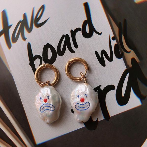 

jiwinaia дизайнер жемчужина клоун улыбающееся лицо серьги модные личности женские серьги фестиваль подарок, Silver