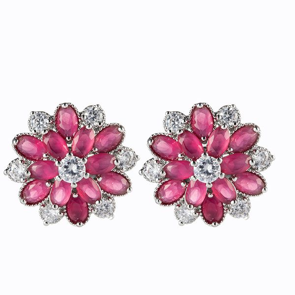 

luckyshine trendy women ear clip colorful cubic zirconia cz flower 4 color 925 sterling silver plated earrings 3 pair/lot ing