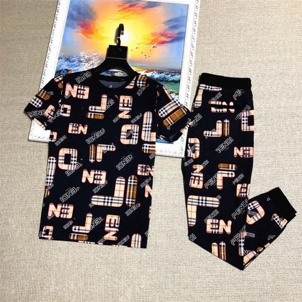 

2020 new short-sleeved men's plus size suit high-quality super-fine cotton fashion sports casual short-sleeved print suit m-3xl, Black;red