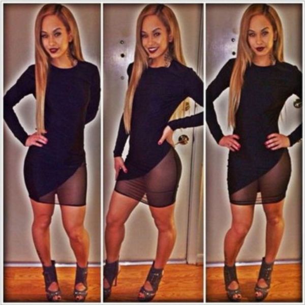 

женские модные дизайнерские dresslong рукавом сетки шить черный плотный хип юбка сексуальная ночной клуб dresswx8v, Black;gray