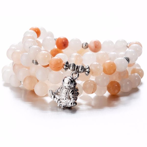 

astronaut charm pink-aventurine stones 108 meditation multi-layer women chakra yoga bracelets, Golden;silver