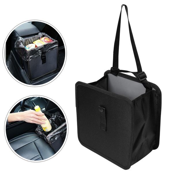 

folded leakproof car garbage organizer trash bin bag with cover lid hanging traveling foldable leak proof trash bag