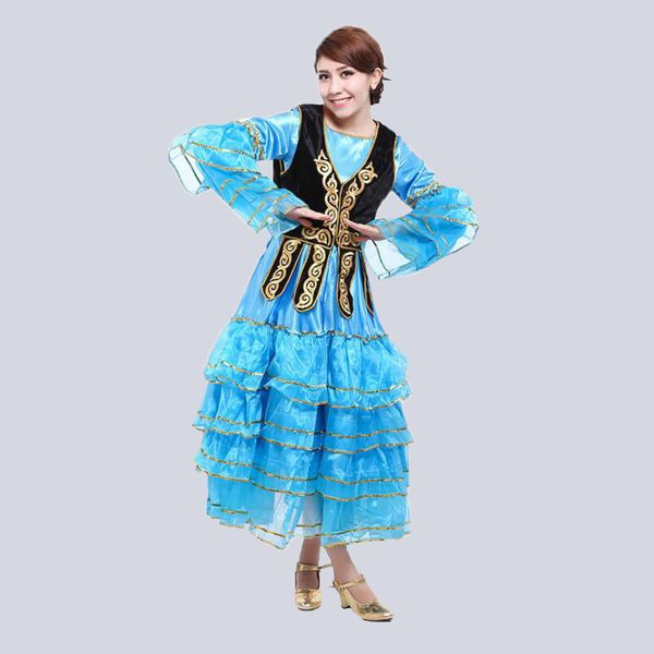 

women xinjiang national costume kazakh costume kazakh dance uygur costumes dress, Black;red