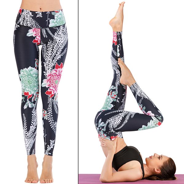 

2020 new vintage fitness yoga pants slim high waist sport leggings gym girls elastic printed tights for running jogging tummy, White;red