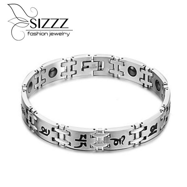 

man hematite stone bracelet stainless steel health care bracelets for men korea style new fashion, Golden;silver