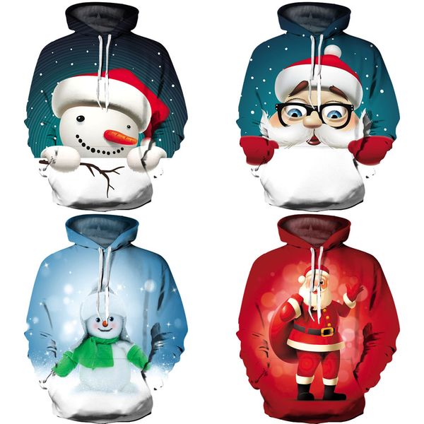 

ugly xmas 3d print christmas snowman santa claus theme pullover hoodies for women/men causal loose plus size sweatshirts femme, Black