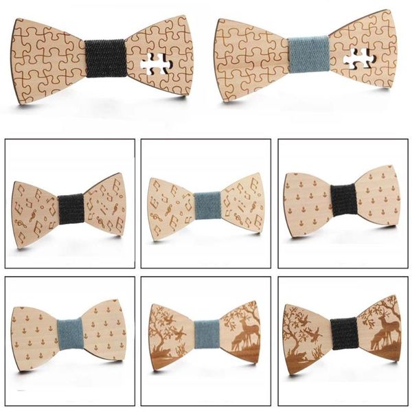 

new fashion western wood gentleman bow ties handmade butterfly wedding party bow ties jigsaw puzzle wooden unique tie for man, Black;blue