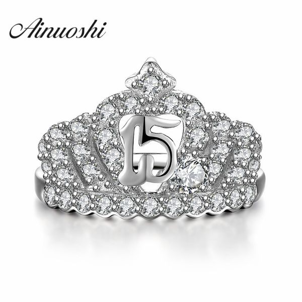 

ainuoshi princess кольцо dimaond корона кольцо 925 стерлингового серебро для женщин wedding эллегантность ювелирных изделий y200106 обручаль, Slivery;golden