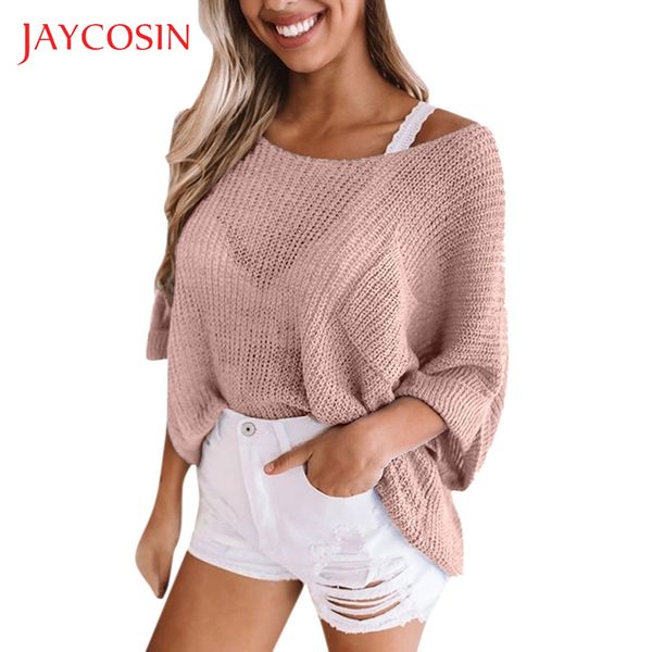 

jaycosin 2019 women ladies seven points sleeve turtleneck slim fitting knitted thin sweater femme korean casual shirts807#2, White;black
