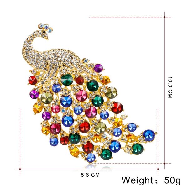 

large size colorful crystal water drill peacock brooch pin accessories boutique brooch wholesale, Gray