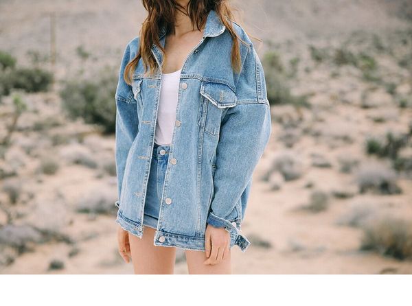 

2019 designer uwback new oversized denim jacket women plus size loose jeans jacket women washed denim jackets women coat wholesale, Black;brown