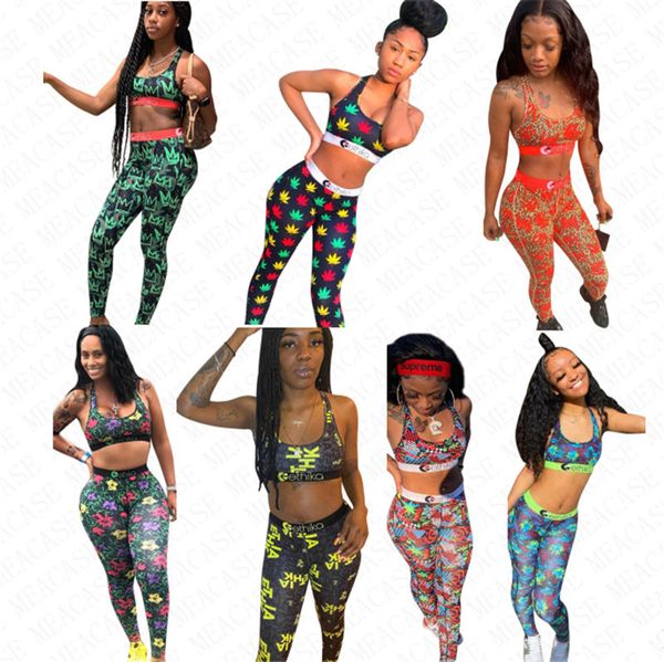 

summer women design swimsuit bra + leggings pants 2 piece tankini set letters floral flowers crwon fashion print beachwear swim cloth d61705, White