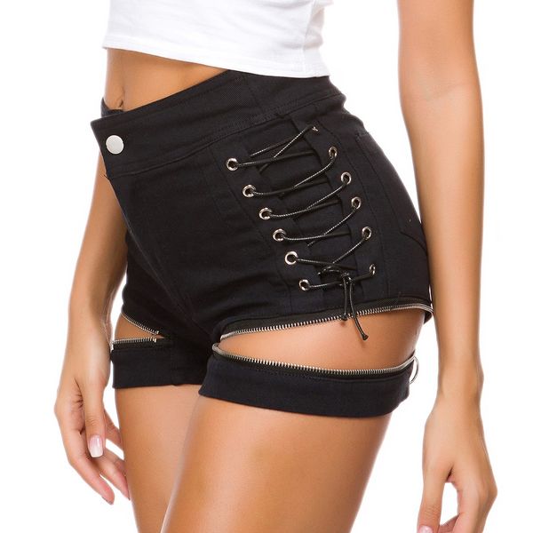 

693# new bar ds collar dance zipper high waist european and american denim shorts nightclub women's clothing, White;black