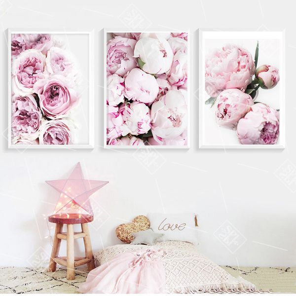 

nordic minimalist posters and prints pink peony flower kids room decor canvas painting wall art picture for living room no frame