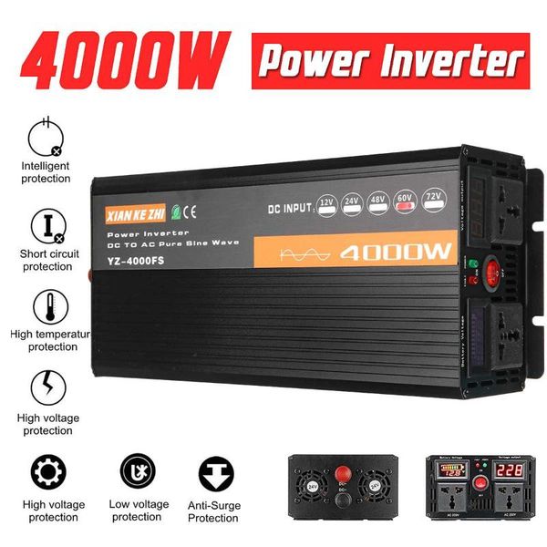 

inverter 4000w voltage transformer pure sine wave solar power inverter dc 12v 24v 48v 60v to ac 220v lcd/led display solar power