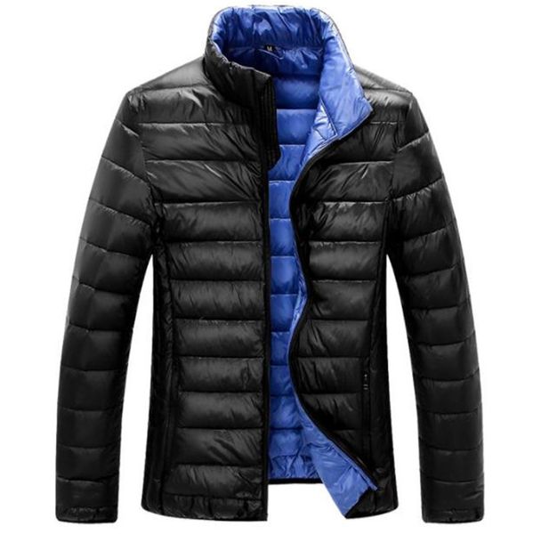 

мужские зимние пуховики повседневный стиль hot sample solid color толстые с длинными рукавами стенд воротник куртки мужские мода пальто, Black