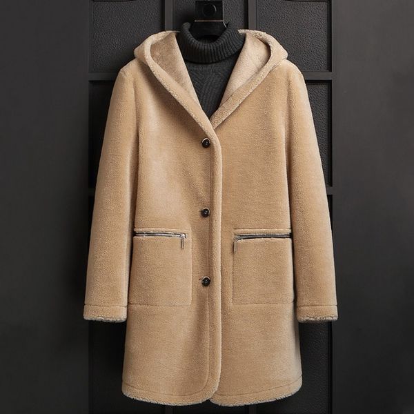 

2020 new winter mens long coats real fur coat male casual single breasted coats long sleeve hooded outerwear 4xl, Black