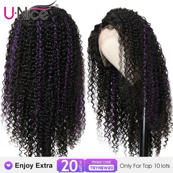 

13x4 ombre lace front human hair wig highlight purple brazilian curly human hair wigs for women remy glueless lace wigs, Black;brown