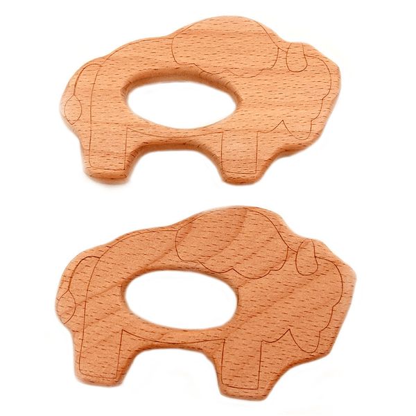 

4pcs lovely cartoon wooden cattle teether pure natural animal shaped baby teething care beech teether baby girl diy pendant toy