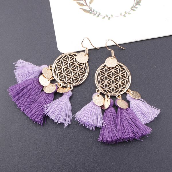 

dreamcatcher silk thread tassel pendant earring handcrafted jewelry fashion hollow dream earrings gold circle wholesale multi-color optional, Silver