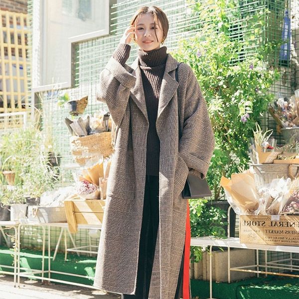 

women wool coat plaid suit collar long sleeve office lady coat jackets ty53, Black