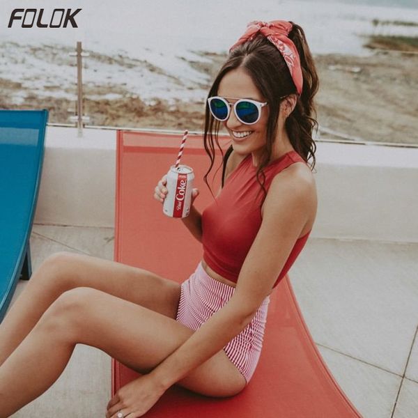 

tankini women high waist bikini 2020 swimwear bathing suit solid red swimsuit two pieces swimming suit female bodysuit beachwear, White;black