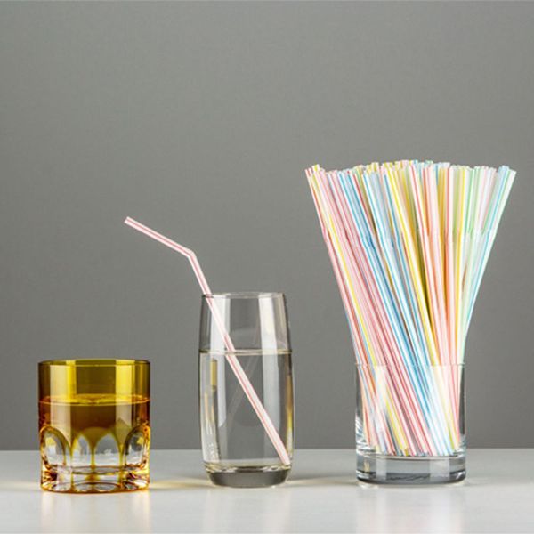 

100pc/bag plastic drinking straws bendable double elbow bar cup water juice drinking straw wedding party straws