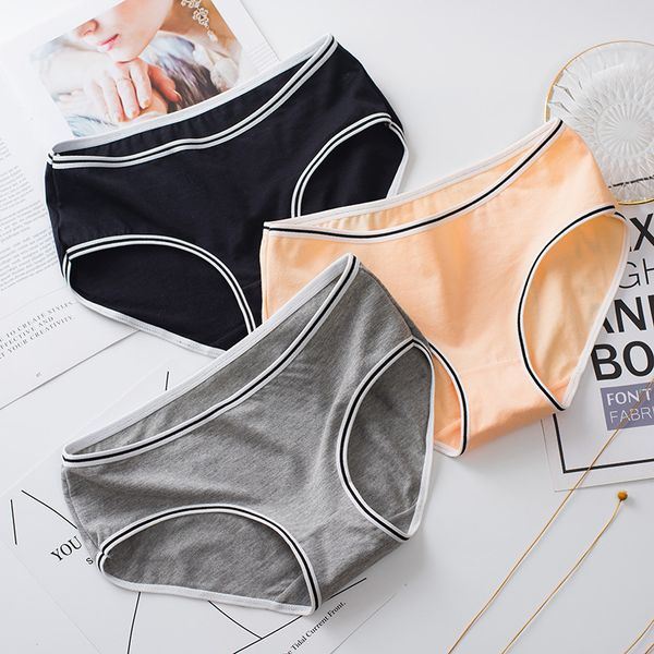 

women's panties cotton ladies underwear waist breathable solid color simple women plus size, Black;pink