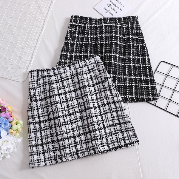 

women's skirts female autumn winter bottom clothes woolen mini skirt with high waist girl college wearing black grey