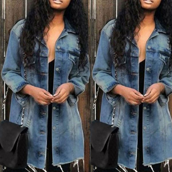 

2019 new womens boyfriend ripped denim jacket ladies biker long casual jeans coats outdoor loose female jacket coat streetwear, Black;brown
