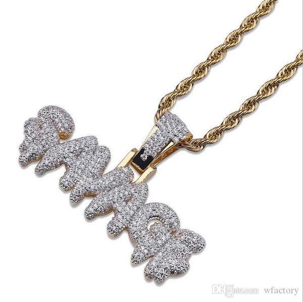 

hip hop necklace - gold color iced out chains bling bling cubic zircon savage pendant necklace charm for men gifts, Silver