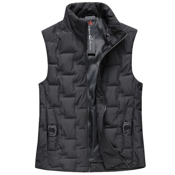 

fashion pleated down vests men plus size l - 5xl stand collar thickening warm slim casual down waistcoat new 2019 autumn winter, Black