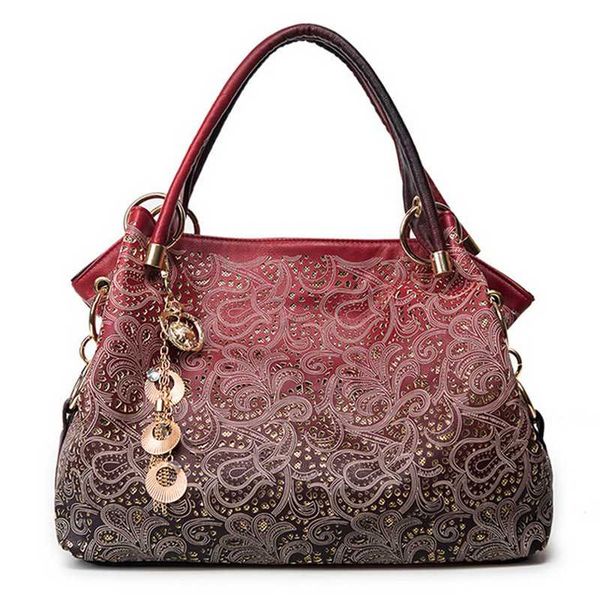

women handbags hollow out ombre floral print shoulder bags ladies pu leather bag big tote fashion ladies bag female